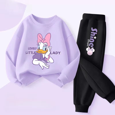 Purple Series  Print Spring New Style Children'S Clothing Sets Girls Casual Sweatsuit Kids Pullover Long Pant 2Cps Set