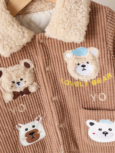 New Winter Baby Rompers 0-15M Cartoon Bear Thicken Infant Girls Jumpsuit Korean Loose Toddler Fleece Padded Clothes