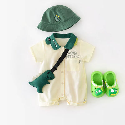 0-2Y Summer Baby Boys Clothes Single Breast Rompers Cartoon Dinosaur Jumpsuits Toddler Outfit with Bag