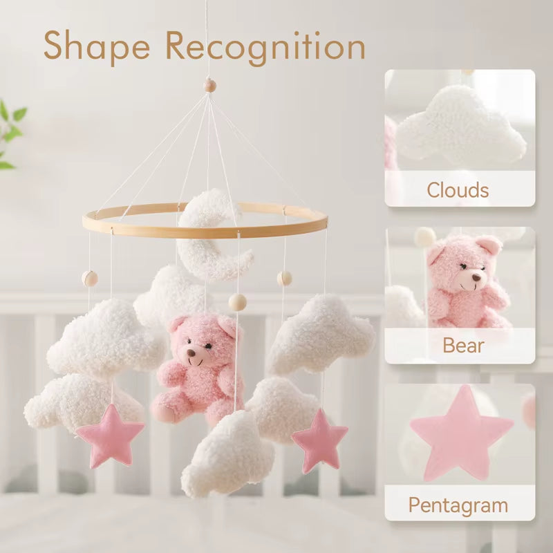 Baby Crib Mobile Rattle Toy 0-12Months Infant Soft Felt Teddy Velvet Pink Bear Bed Bell Hanging Toy Holder Bracket Crib Girl Toy