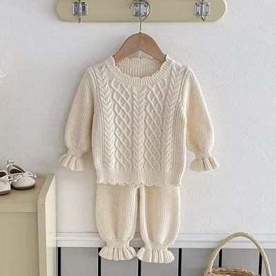 2024 New Autumn Newborn Baby Girls Clothing Set Long Sleeved Solid Color Knitted Pullover+Pants Toddler Baby Girl Clothes Suit
