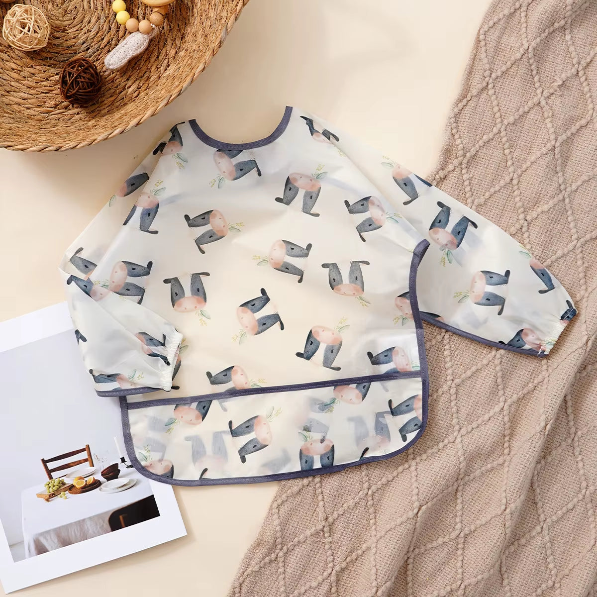 Elinfant 1PC Long Sleeve Bibs, Waterproof Feeding Bibs,Washable Burp Cloth,Coveralls Bibs,Easy to Clean,Wash-Free Eating Bibs