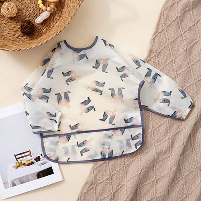 Elinfant 1PC Long Sleeve Bibs, Waterproof Feeding Bibs,Washable Burp Cloth,Coveralls Bibs,Easy to Clean,Wash-Free Eating Bibs