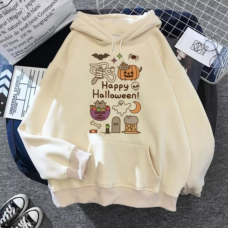 Women'S Cat Hooded Sweatshirt 2024 Cartoon Costume Korean Harajuku Kawai Style Oversized