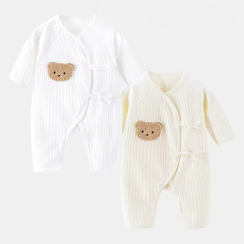 Boys Girls One Piece Outfit 100% Cotton Newborn Baby Long Sleeve Romper Infant Solid Knitting Thin Jumpsuit for Seasons