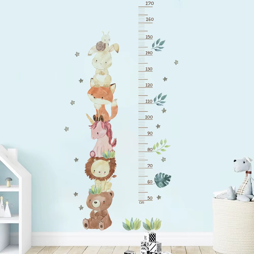 Nordic Animal Bear Lion Bunny Height Measure Wall Stickers Kids Grow Chart Wall Decals for Kids Room Baby Nursery Room PVC