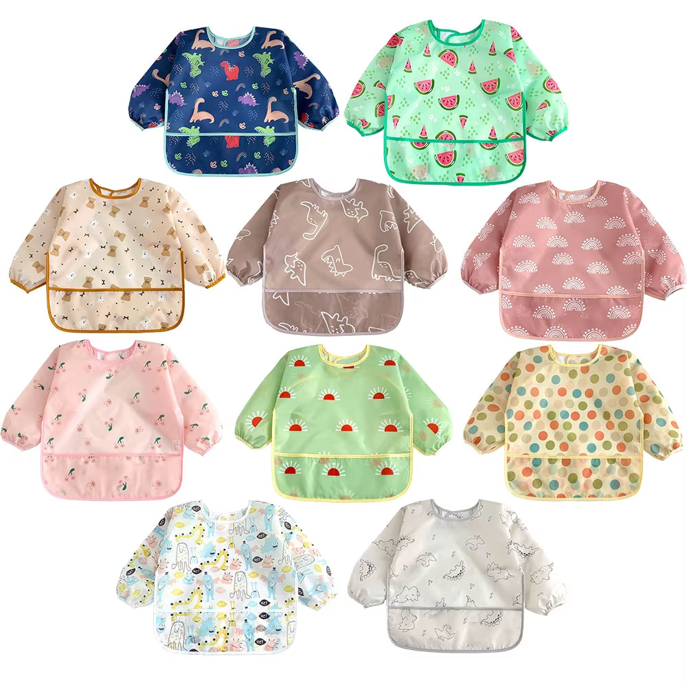 Waterproof Full Sleeve Baby Bibs Children Apron Long Sleeve Feeding Smock Kids Eating Breastplate Infant Scarf Clothing