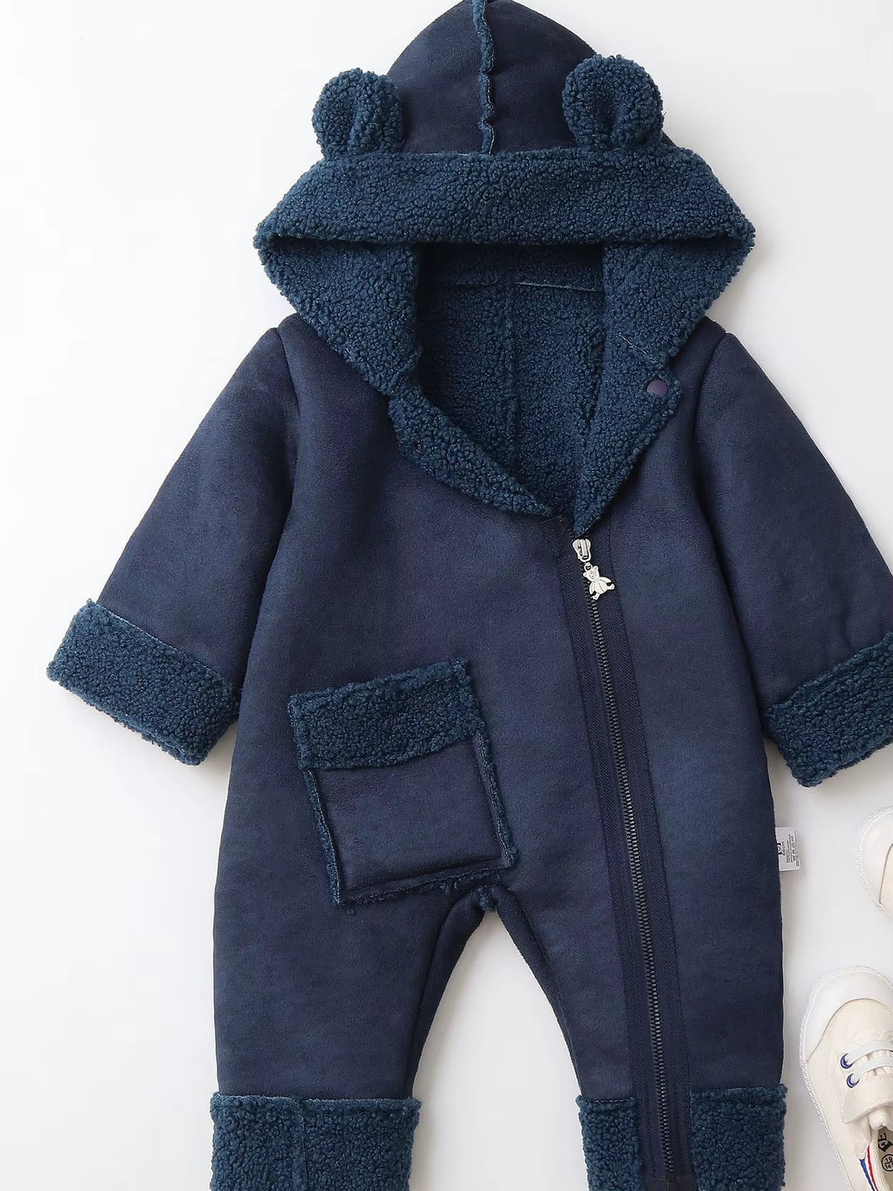 0-2Y Winter Baby Boys Clothes Fur Hoodie Girls Jumpsuits Fleece Lining Baby Rompers Windy Break Infant Outfit