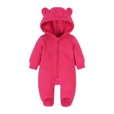 Solid Color Newborn Baby Boy Clothes Long Sleeve Hooded Zipper Baby Clothes Girls Footies Winter Warm Infant Clothing 3-24Months