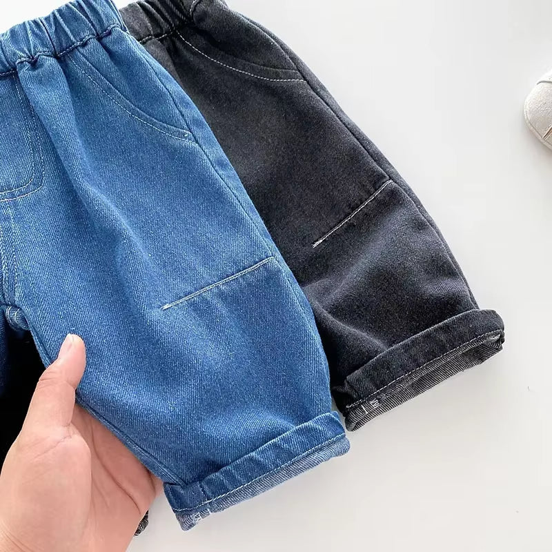 New Autumn Kids Jeans 9M-5T Children Girls Solid Color Denim Blue Pants Baby Boys Cute Casual Trousers
