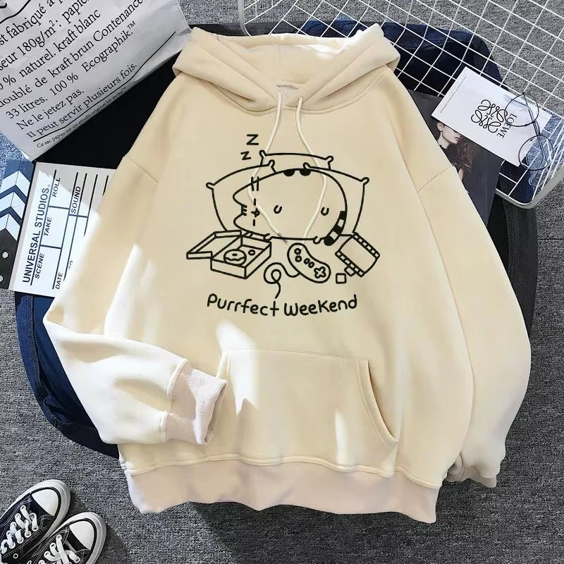 Women'S Cat Hooded Sweatshirt 2024 Cartoon Costume Korean Harajuku Kawai Style Oversized