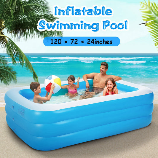 1Pc Inflatable Swimming Pools Family Swim Play Center Pool Blow Up Kiddie Pool For Family Inflatable Lounge Pool For Kids 120x72x24in