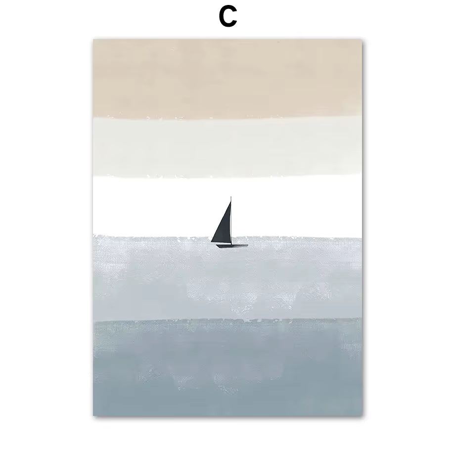 Boho Ocean Sun Rainbow Lotus Tree Abstract Landscape Posters and Prints Wall Art Canvas Painting Pictures for Living Room Decor