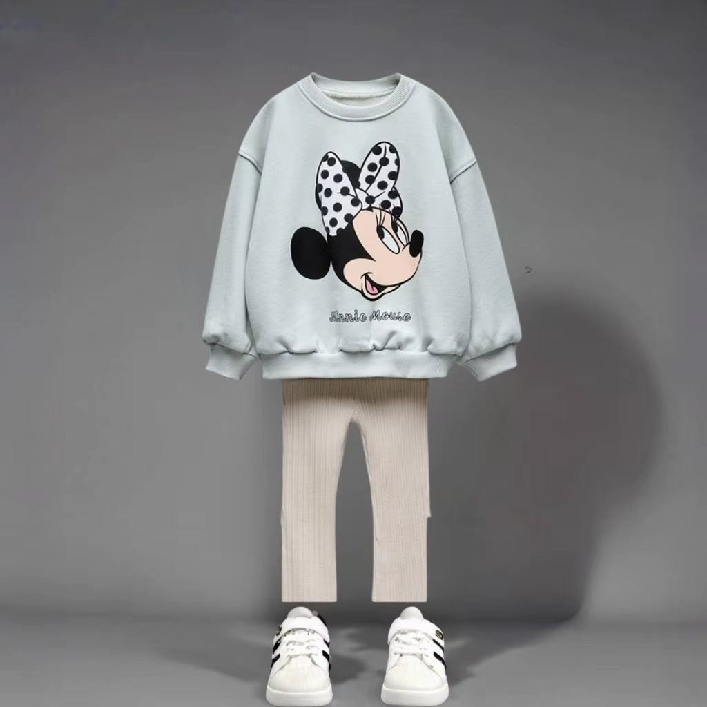 Autumn New Children Clothes Long Sleeve Suit Printed Cartoon Minnie Baby Girls Casual Tracksuits Kids Hoodie + Leggings 2Pc/Set