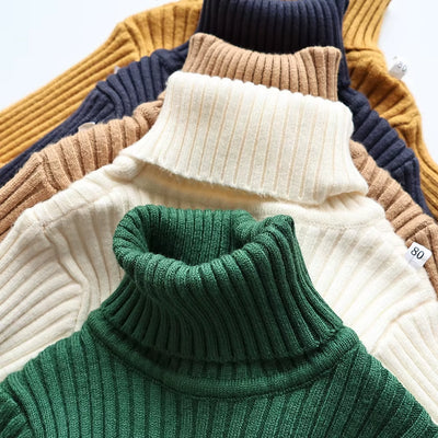 Autumn Soft Tight Unisex Kids Knitwear Sweaters Solid Multi Color Girls Sweater Brief Boys Pullover Turtleneck Outwear