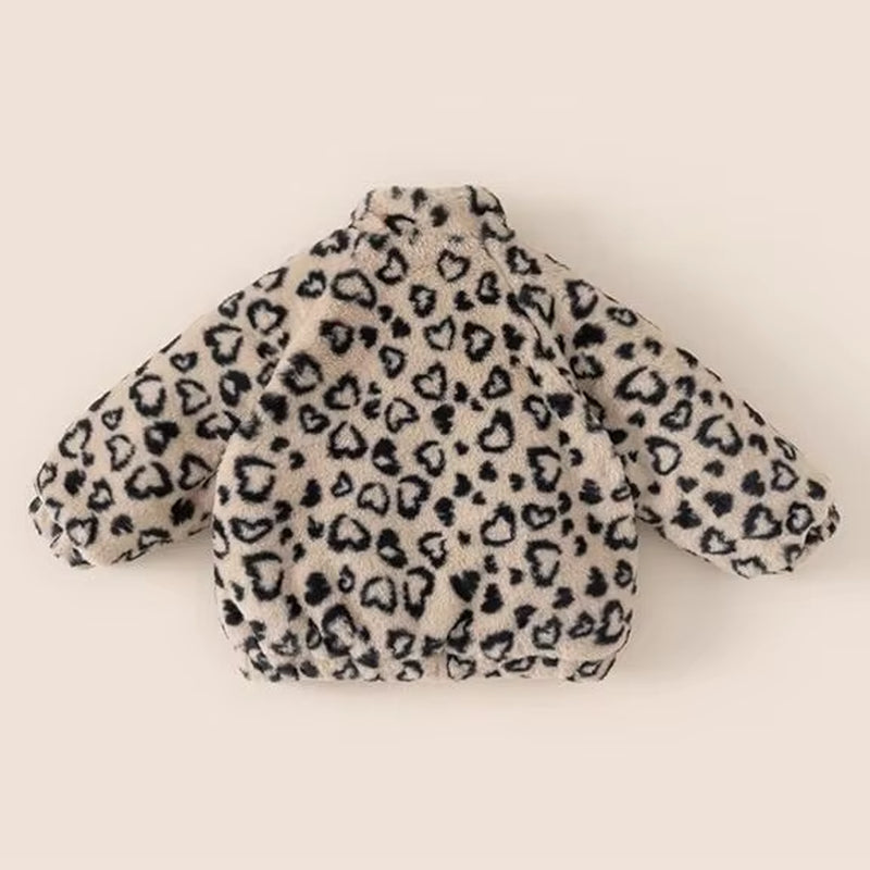 New Children'S Sweater Jacket, Girls' Winter Stylish Leopard Print Top, Baby with Plush and Thickened