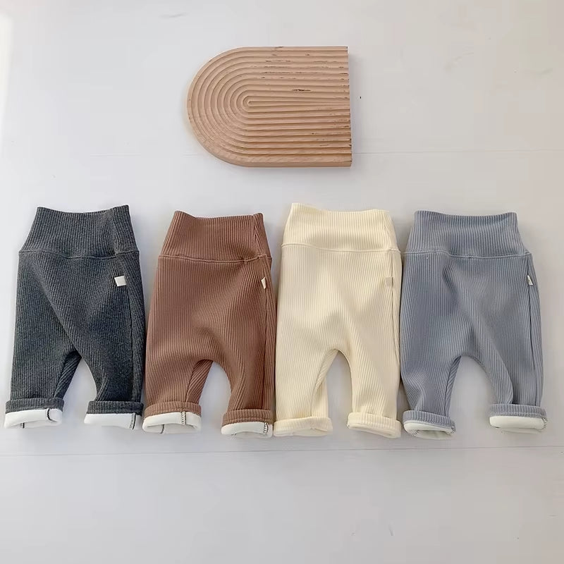 Baby Leggings Toddler High Waist Fleece Thermal Trousers Infant Solid Color Pants