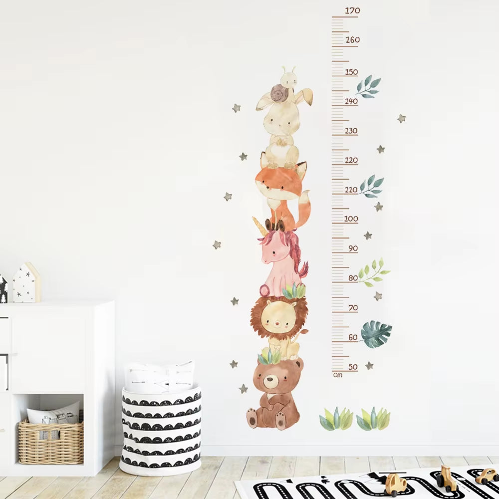 Nordic Animal Bear Lion Bunny Height Measure Wall Stickers Kids Grow Chart Wall Decals for Kids Room Baby Nursery Room PVC