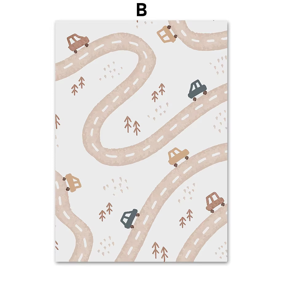 Boho Car Traffic Rainbow Alphabet Digit Wall Art Canvas Painting Nordic Cartoon Posters and Prints Pictures Baby Kids Room Decor