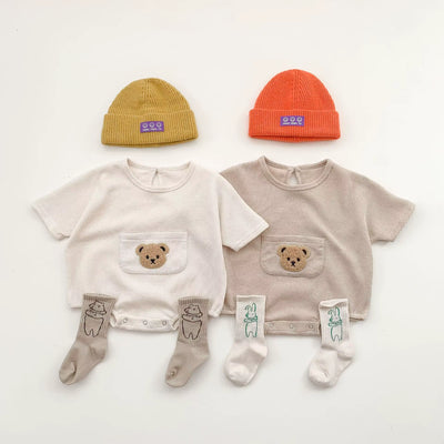 Baby Clothes Waffle Infant One Piece Boys Bear Bodysuits Short Sleeve Infant Clothing