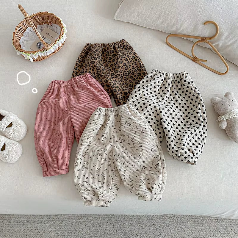 Winter Kids Pants Fur Lining Boys Trousers Leopard Print Gilrs Pants Thicken Fleece Kids Corduroy Pants