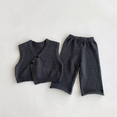 1-6Y Kids Clothing Set Knit Vest and Wide Leg Pants 2 Pcs Boys Clothing Set Brief Style Girls Sweater Suit