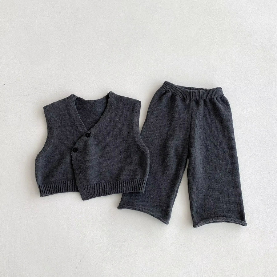 1-6Y Kids Clothing Set Knit Vest and Wide Leg Pants 2 Pcs Boys Clothing Set Brief Style Girls Sweater Suit