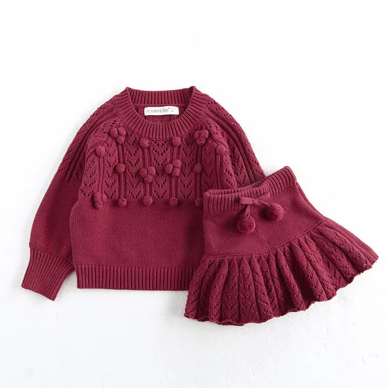 New Autumn Kids Sweater 6M-4T Cute Hollow-Out Fur Ball Girls Knitted Pullover Loose Sweet Korean Children Outwear