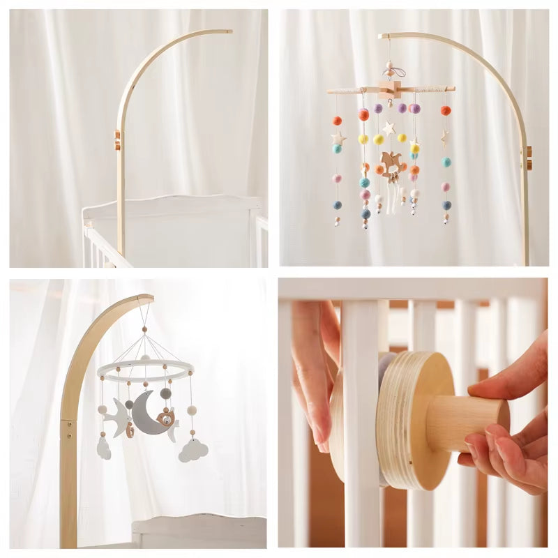 Baby Wooden Bed Bell Bend Bracket Mobile Hanging Rattles Toys Newborn Music Box Holder Bracket Infant Crib Toy Arm Bracket Gifts