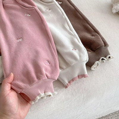0-5 Y Winter Girls Pants Brushed Fleece Girls Pants Cartoon Embroidery Girls Trousers Warm Lining Kids Full Length Pants