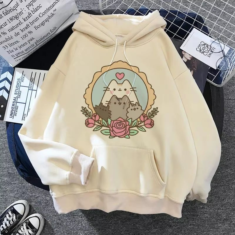 Women'S Cat Hooded Sweatshirt 2024 Cartoon Costume Korean Harajuku Kawai Style Oversized