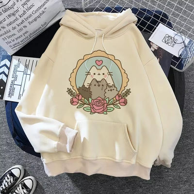 Women'S Cat Hooded Sweatshirt 2024 Cartoon Costume Korean Harajuku Kawai Style Oversized