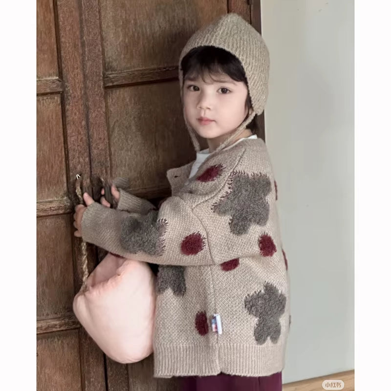 Christmas Girls Cardigan Autumn Winter Contrasting Jacket Kids Knitted Children Sweater Thickened Tops Baby Outerwear Clothes
