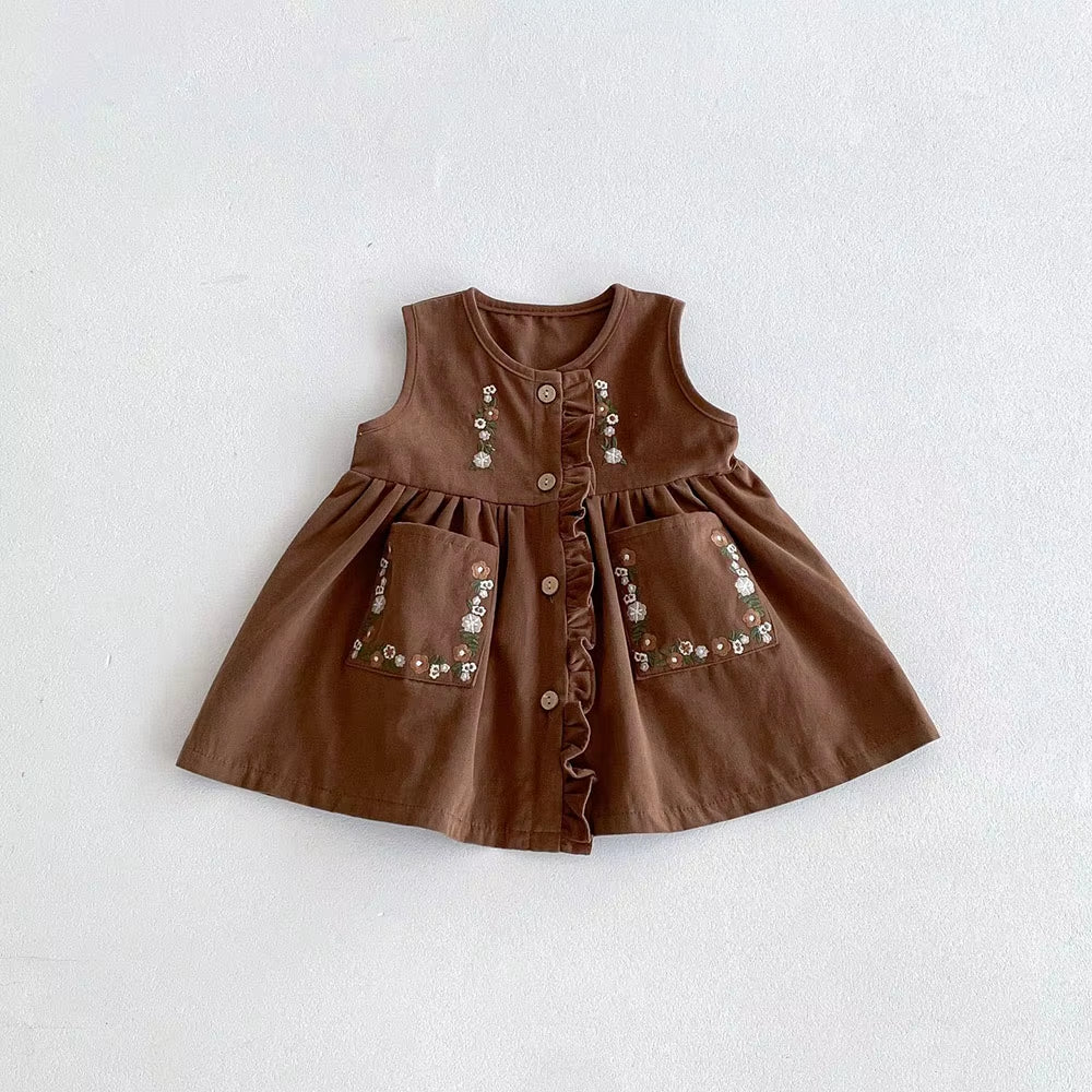 Girls' Autumn Clothes 2024 New Children'S Fashion Tank Top Dress Embroidery Single Breasted Vest Dress Optional Shirt