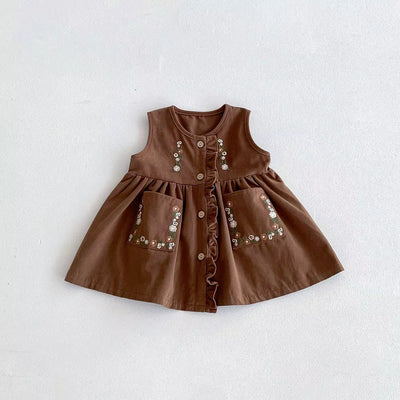 Girls' Autumn Clothes 2024 New Children'S Fashion Tank Top Dress Embroidery Single Breasted Vest Dress Optional Shirt