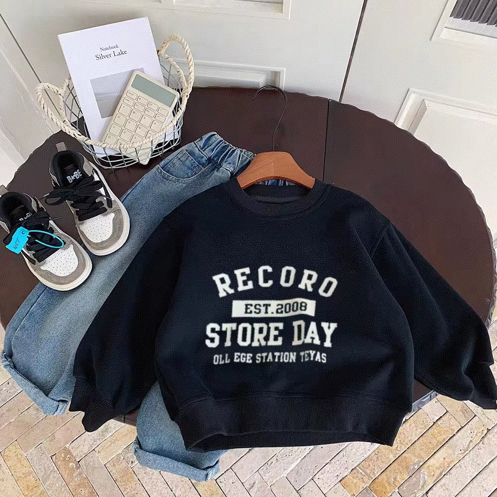 Printed Letters Children Autumn Sweatshirt Korean Style Loose Fashion Kids Clothing Long Sleeve Tops Pullover O-Neck Hoodie 1-6Y