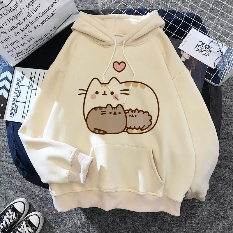 Women'S Cat Hooded Sweatshirt 2024 Cartoon Costume Korean Harajuku Kawai Style Oversized