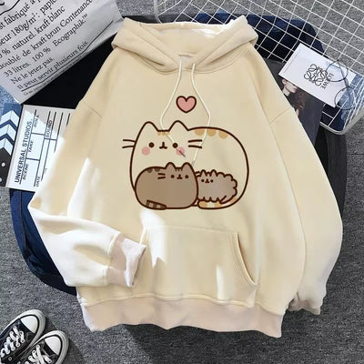 Women'S Cat Hooded Sweatshirt 2024 Cartoon Costume Korean Harajuku Kawai Style Oversized