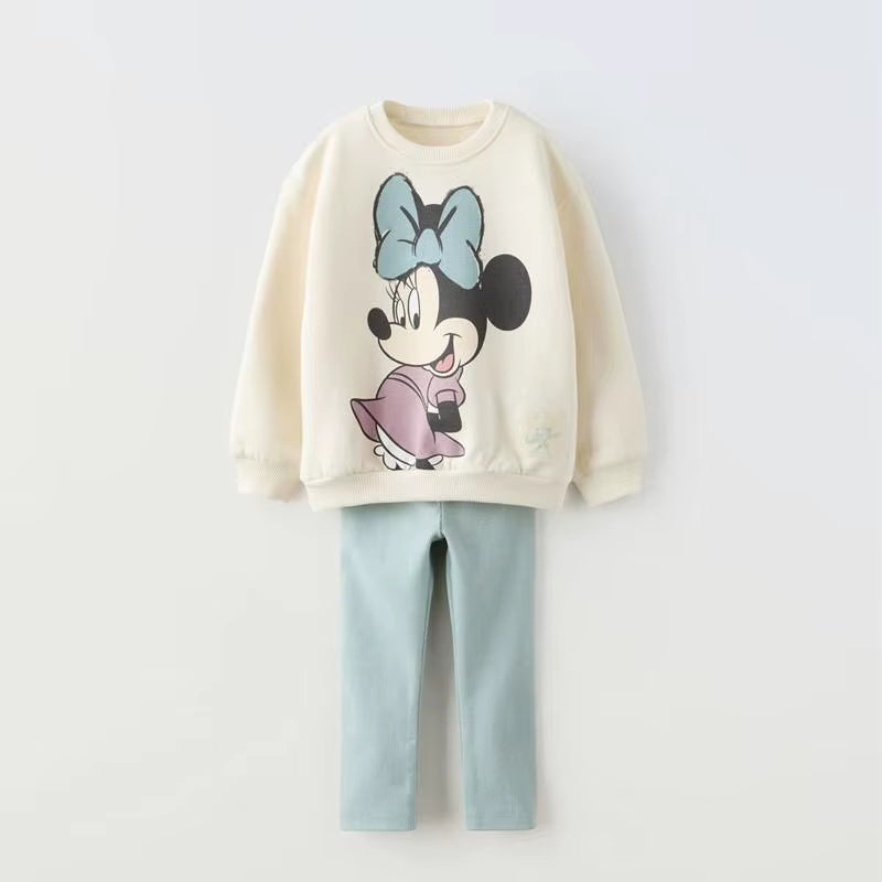 Minnie Mouse Pattern Baby Girl Autumn Sweatshirt Suit Popular Design Tops + Leggings Two Piece Set Kids Clothing Children'S Set