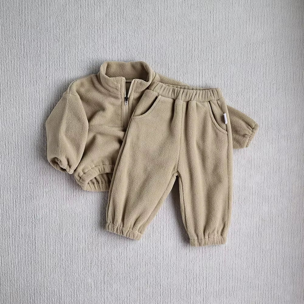 New Autumn Baby Sports Suit Toddler Fleece Solid Color Hoodies Suit Infant Outfit 2PCS