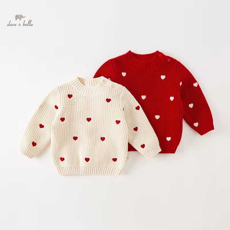 Dave Bella 2025 New Autumn Winter Girls Baby Children Tops Knitted Sweater Pullover Fashion Casual Sweet Cute Party DB4237587