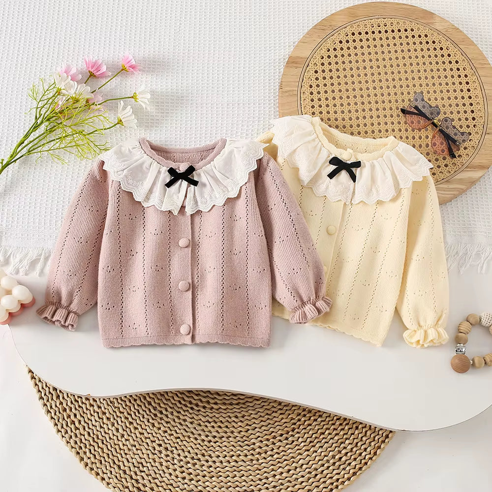 Autumn Children Girls Sweater Loose Solid Single Breasted Infant Babys Girls Knitwear Floral Embroidery Toddler Girls Cardigan