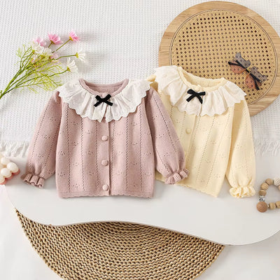 Autumn Children Girls Sweater Loose Solid Single Breasted Infant Babys Girls Knitwear Floral Embroidery Toddler Girls Cardigan