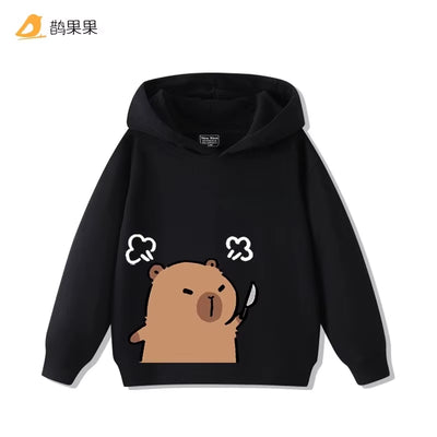 Children'S Cartoon Fun Capybara Print Casual Hooded Sweatshirt Boys Girls Fall and Winter Outdoor Comfortable Warm Hoodie