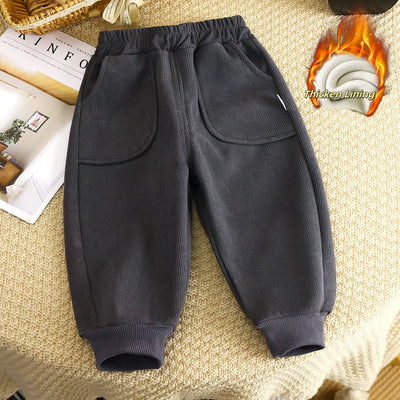 Winter Kids Sweatpants 1-8T Solid Color Thicken Girls Trousers Loose Boys Leisure Pants Korean Children Fleece Trousers