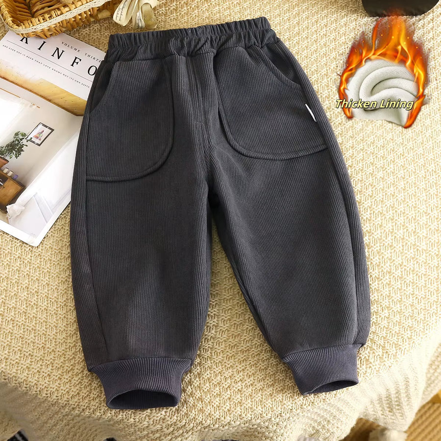 Winter Kids Sweatpants 1-8T Solid Color Thicken Girls Trousers Loose Boys Leisure Pants Korean Children Fleece Trousers