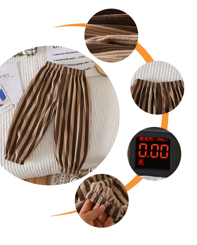 New Summer Kids Casual Pants 1-6Y Simple Boys Grid Sweat Pants Korean Loose Thin Children Striped Letter Trousers