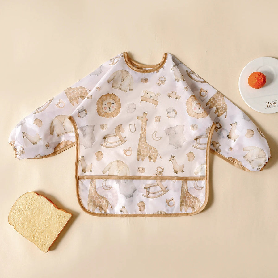 Elinfant 1PC Long Sleeve Bibs, Waterproof Feeding Bibs,Washable Burp Cloth,Coveralls Bibs,Easy to Clean,Wash-Free Eating Bibs