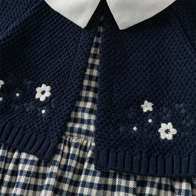 Dave Bella Girls' Sweater Dress Gentle Cute Children 'S Plaid Fake Two Piece Baby Long Sleeve Dress Outdoor Party DB3242272