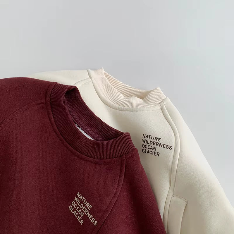 New Winter Kids Hoodie 1-6T Cute Letter Girls Fleece Padded Pullover Simple Warm Thicken Children Outwear Tops